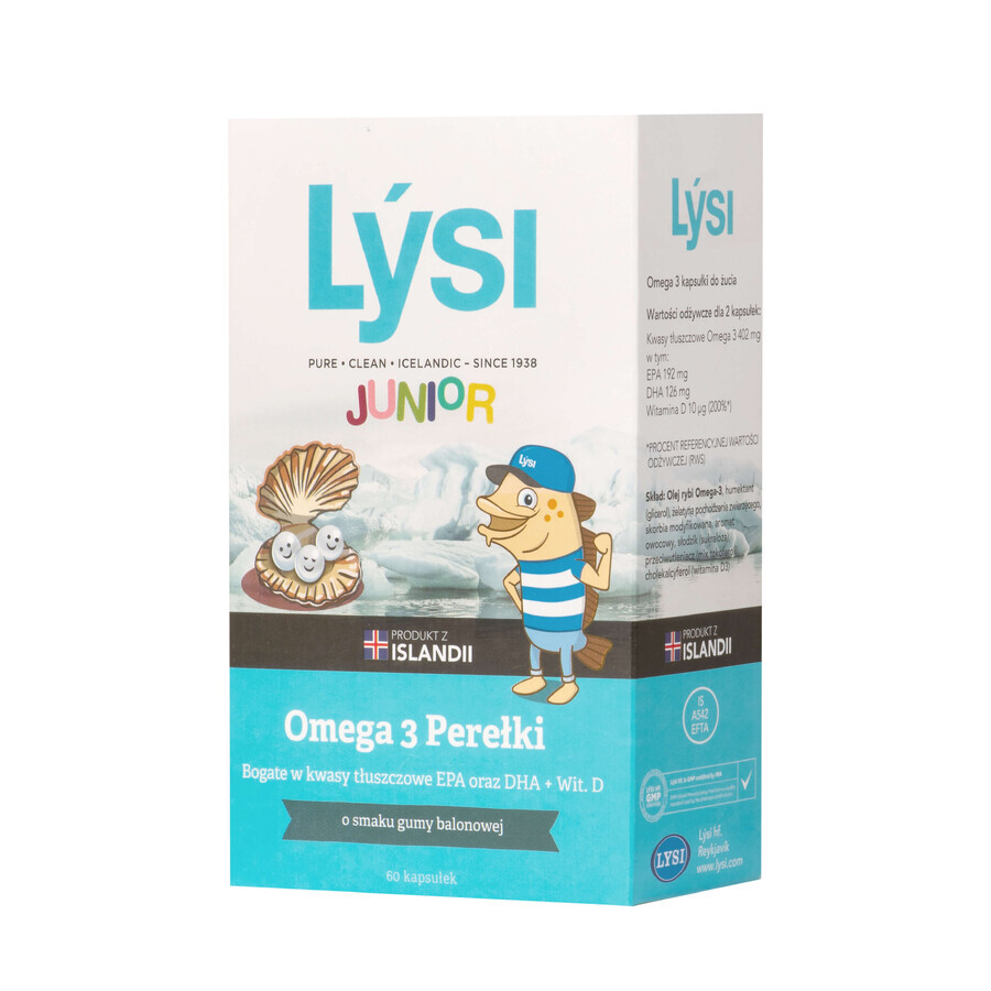 Lysi Omega 3 Pearls, Geschmacksrichtung Kaugummi, 60 Kaukapseln