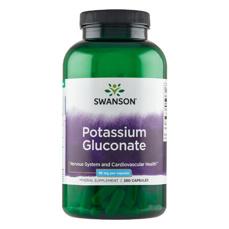 Swanson Gluconat de potasiu, gluconat de potasiu, 250 capsule