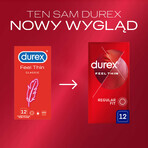 Durex Feel Thin Classic, Kondome mit mehr Gleitmittel, dünn, 12 Stück