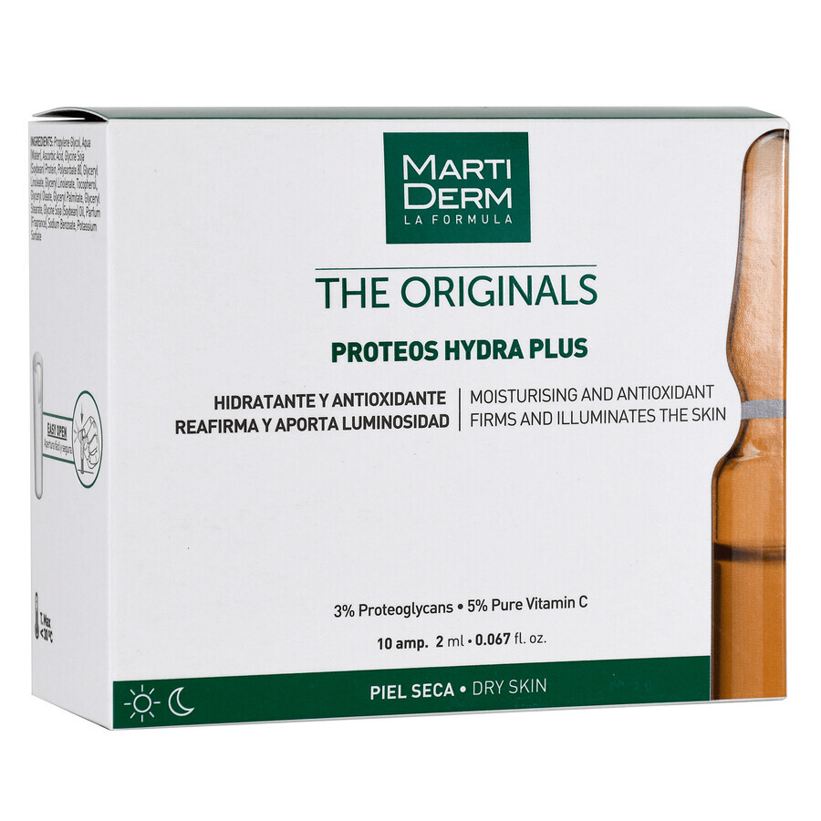 MartiDerm The Originals Proteos Hydra Plus, ser hidratant cu antioxidanți, piele uscată, 2 ml x 10 fiole