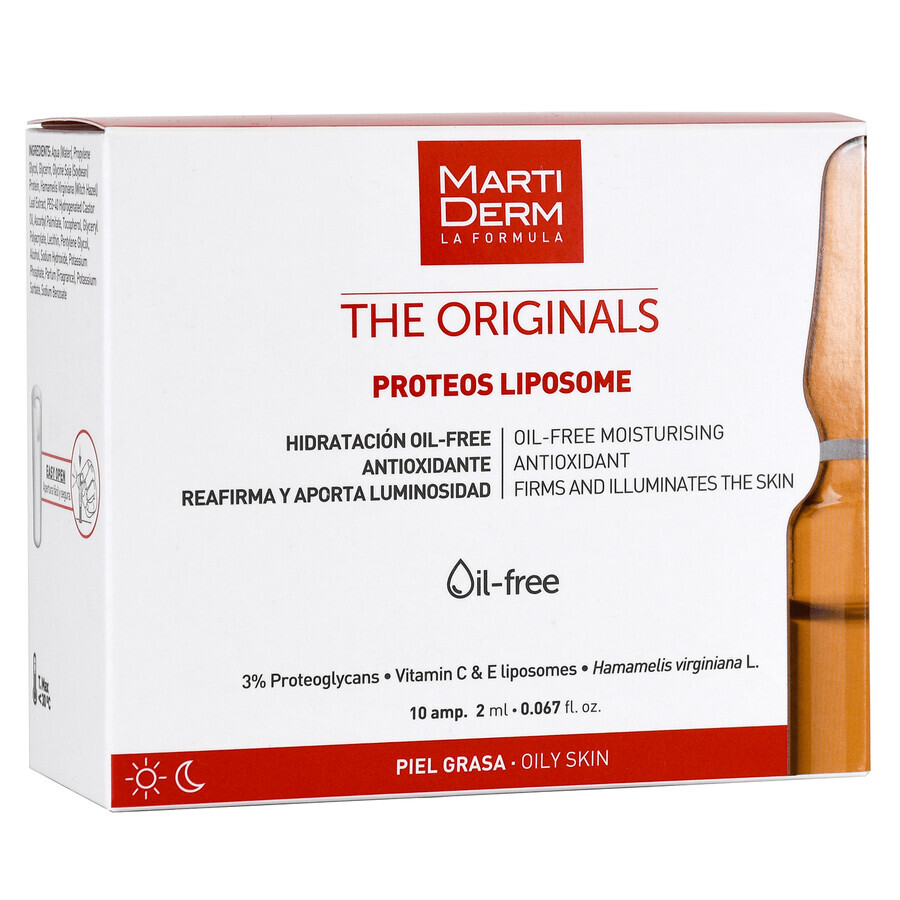 MartiDerm The Originals Proteos Liposome, ser hidratant cu antioxidanți, piele grasă, 2 ml x 10 fiole