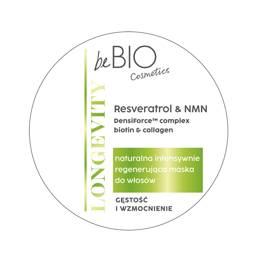 beBIO Cosmetics Longevity, mascarilla capilar natural y regeneradora intensiva, 250 ml