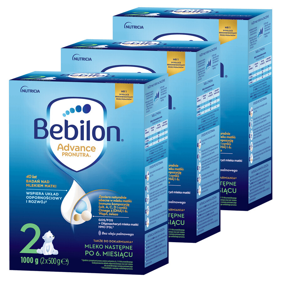 Bebilon Advance Pronutra 2, follow-on milk, over 6 months, 3 x 1000 g