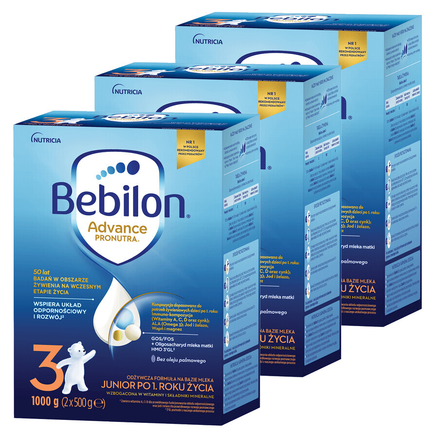 Bebilon Advance Pronutra 3 Junior, leche maternizada nutritiva, a partir de 1 año, 3 x 1000 g