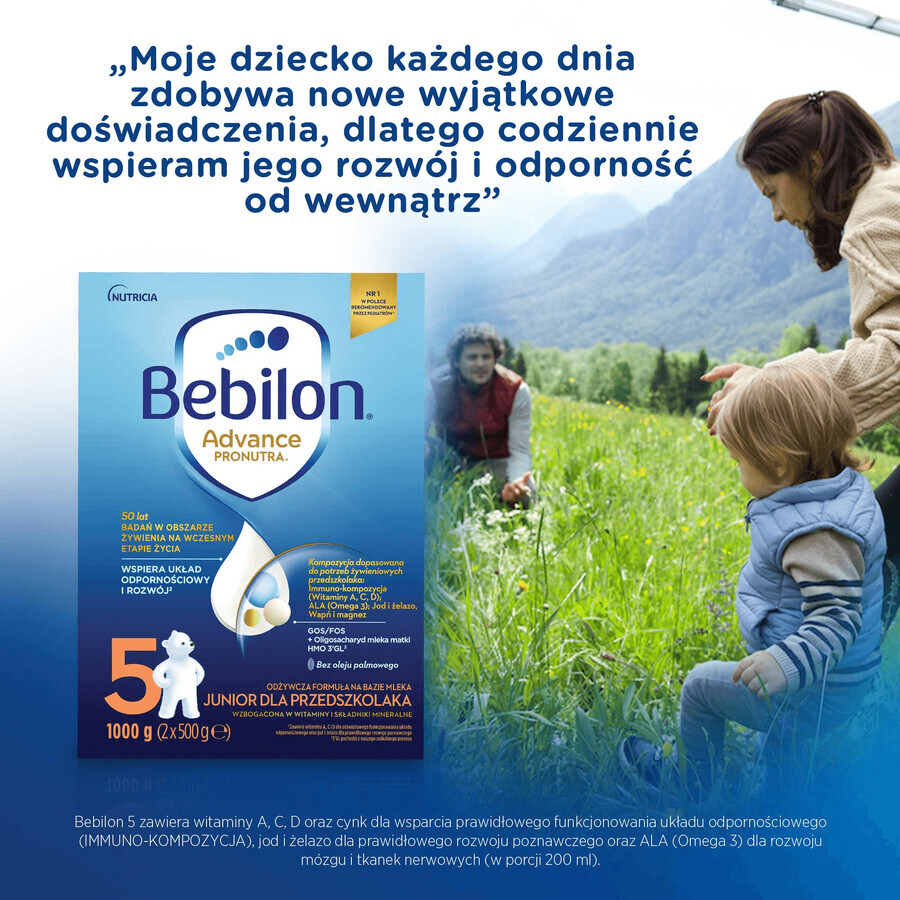 Set Bebilon Advance Pronutra 5 Junior, formula nutriente a base di latte, per bambini in età prescolare, 3 x 1000 g