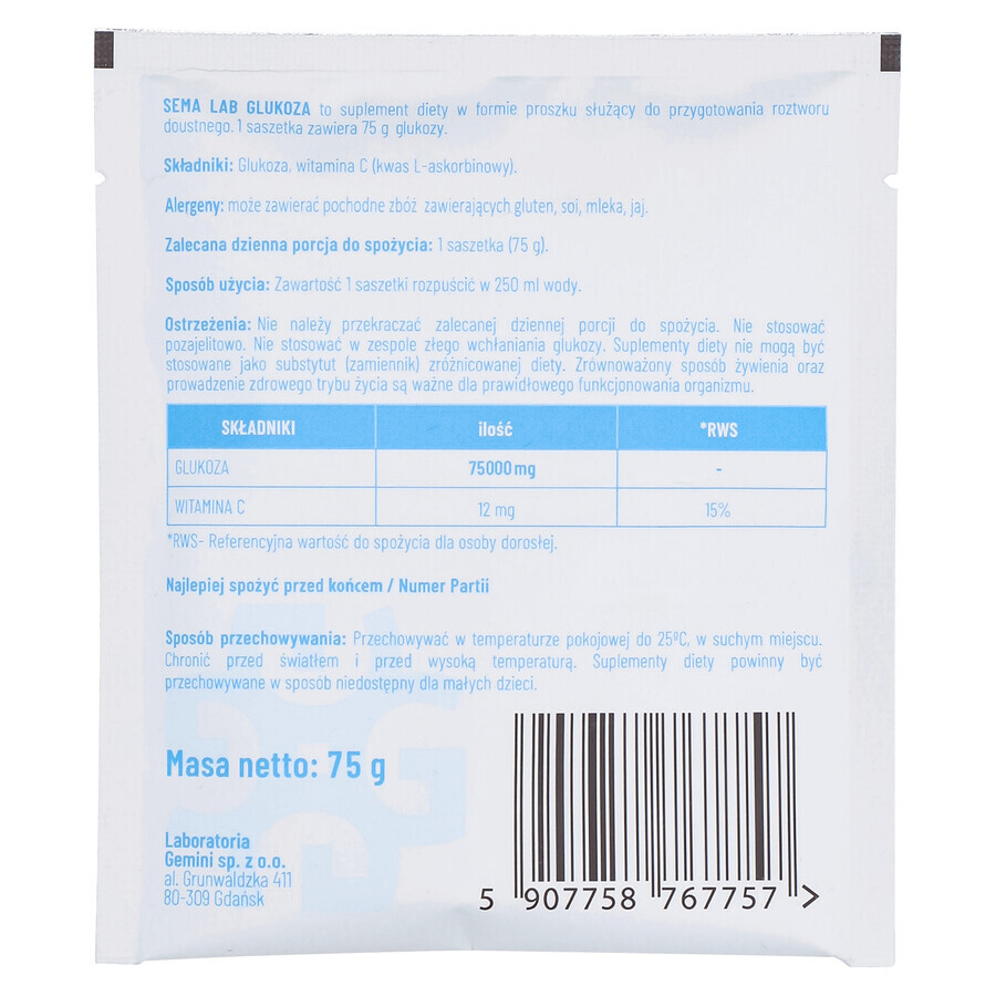 SEMA Lab Glucose, poudre pour solution orale, 75 g