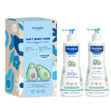 Set Mustela Soft Baby Care Îngrijire delicată, gel de spălare, 500 ml + lapte de corp, 500 ml