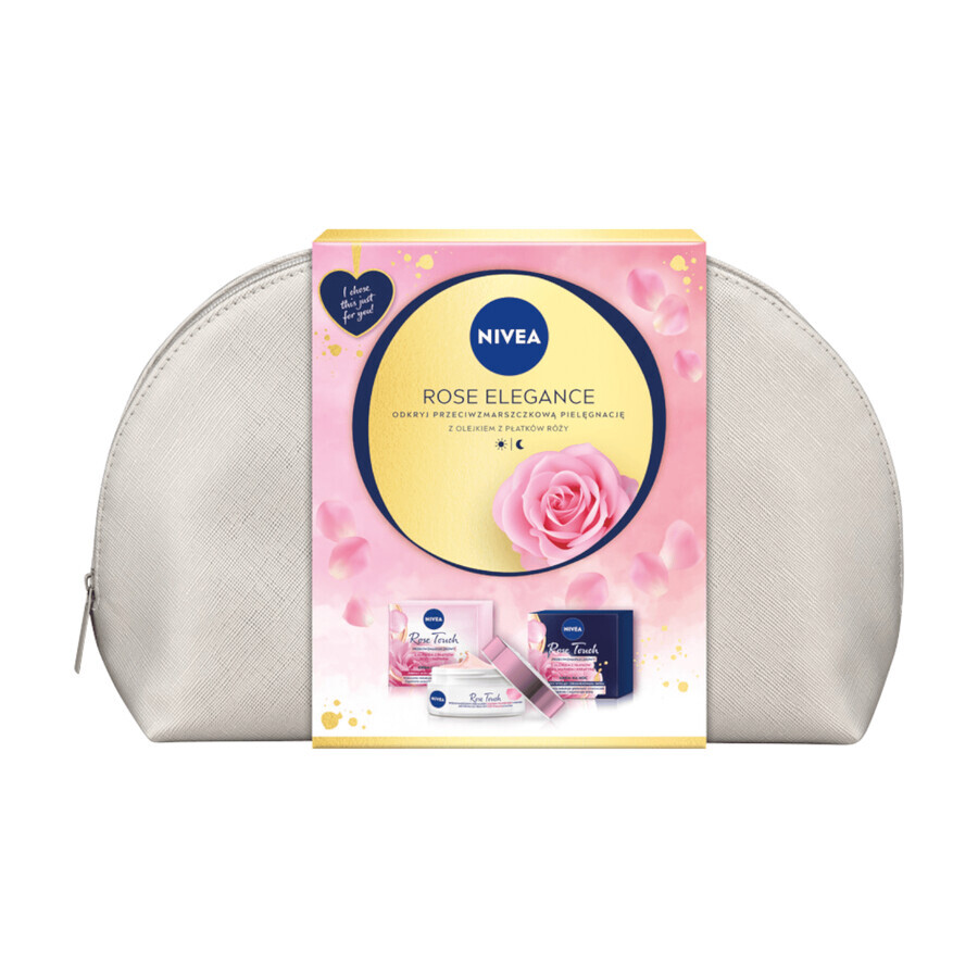 Nivea Rose Elegance Set, Tagescreme, 50 ml + Nachtcreme, 50 ml + Kosmetiktasche