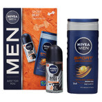 Set Nivea Men Sport Beat, antiperspirant roll-on, 48h, Ultimate Impact, 50 ml + gel de duș 3 în 1 pentru față, corp și păr, 250 ml