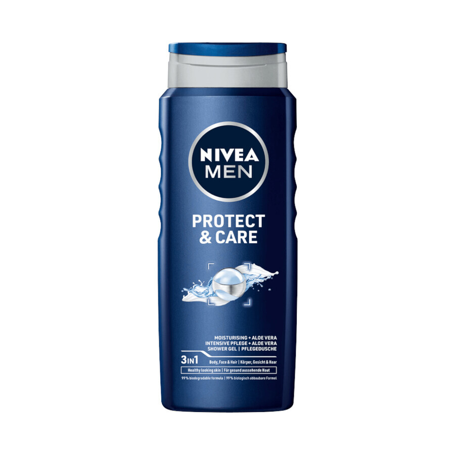 Set Nivea Men Protect &amp; Care, gel douche 3-en-1 pour le visage, le corps et les cheveux, 250 ml + roll-on anti-transpiration, 48h, 50 ml + crème pour le visage, le corps et les mains, 75 ml