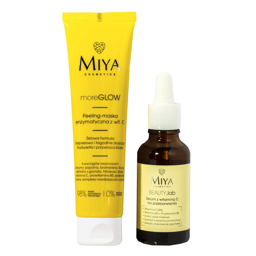 Set Miya Vitamin C Glow, peeling-maschera enzimatica, 60 ml + siero per l'iperpigmentazione, 30 ml