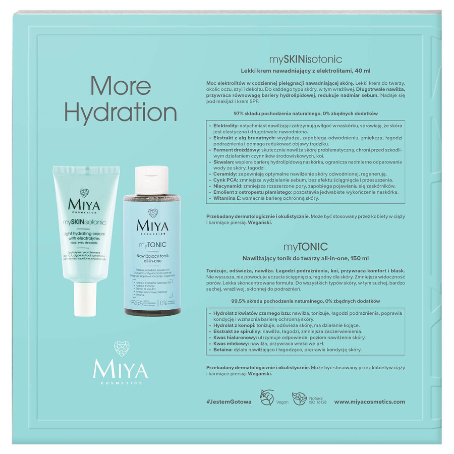 Kit Miya More Hydration, crème hydratante légère, 40 ml + tonique hydratant, 150 ml