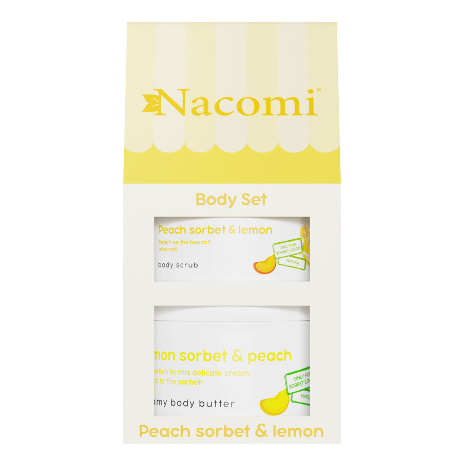 Nacomi Perzik Sorbet &amp; Citroen set, romige body butter, 100 ml + foam body scrub, 200 ml