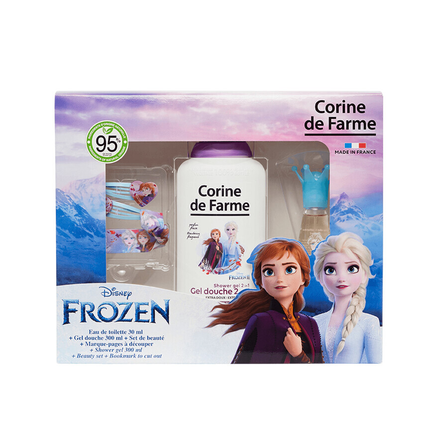 Corine De Farme Disney Frozen Set, Eau de Toilette, 30 ml + Duschgel, 300 ml + Haarspangen, 2 Stück + Armband, 1 Stück