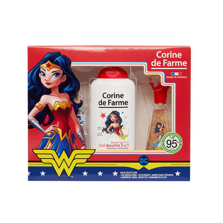 Corine De Farme Disney Wonder Woman Set, Eau de Toilette, 30 ml + Duschgel, 300 ml + Haarspangen, 2 Stück + Armband, 1 Stück