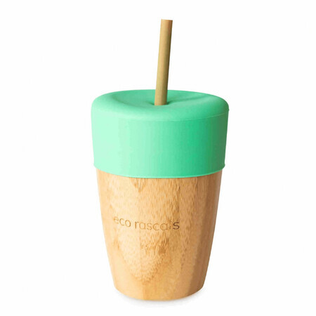 Ecorascals bamboo mug with tube and silicone lid, green, 240 ml