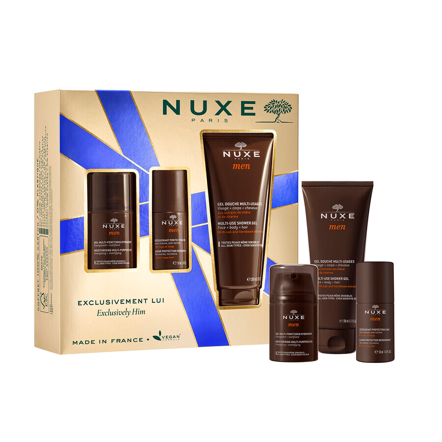 Set Nuxe Men, gel hidratant facial multifuncțional, 50 ml + deodorant roll-on, 50 ml + gel de duș, 200 ml