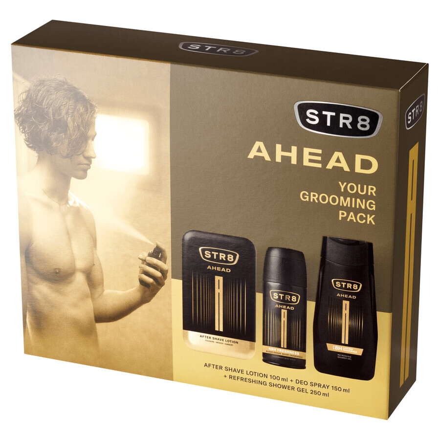 STR8 Ahead set, dopobarba, 100 ml + deodorante spray, 150 ml + gel doccia, 250 ml