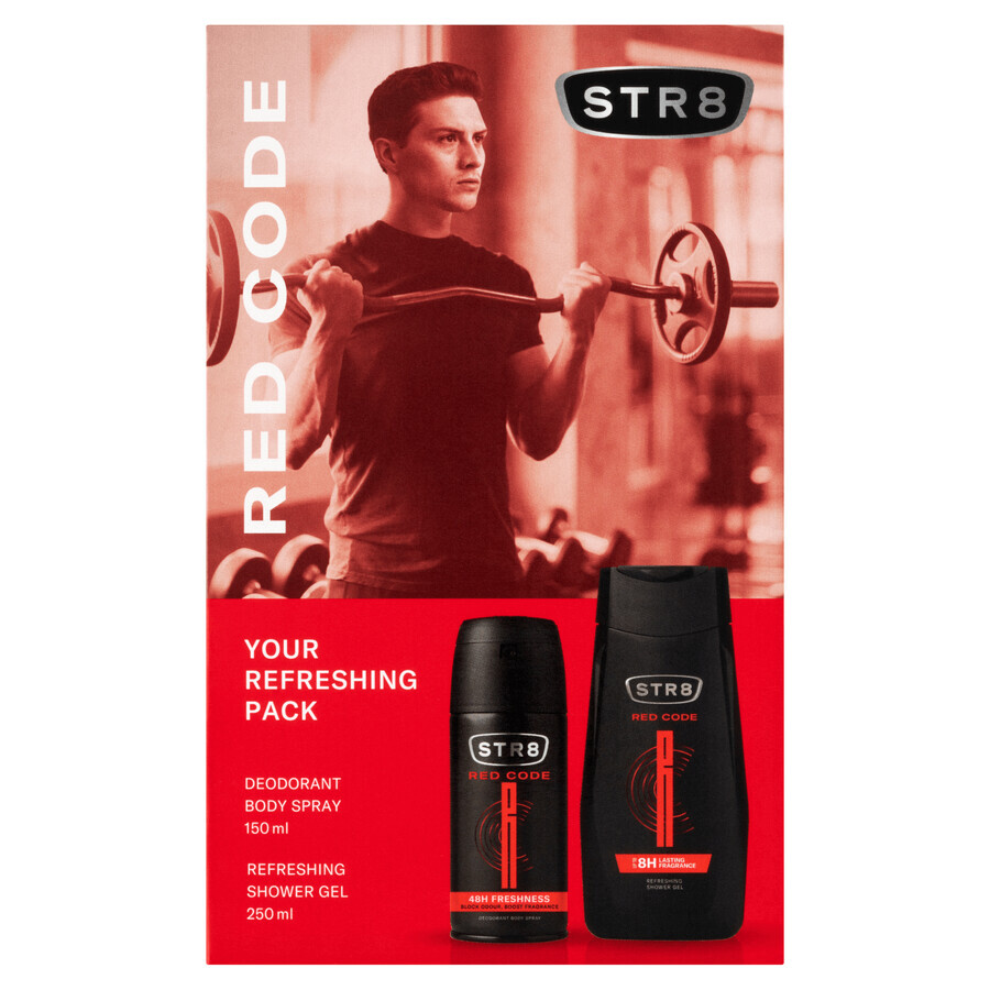 Set STR8 Red Code, deodorante spray, 150 ml + gel doccia, 250 ml