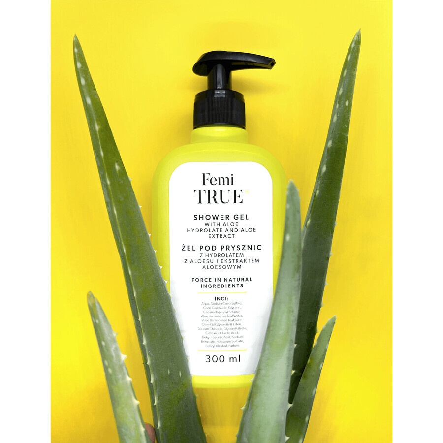 Femi True, gel doccia con idrolato di aloe vera ed estratto di aloe, 300 ml