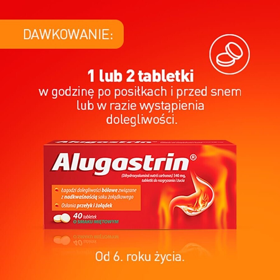 Alugastrin 340 mg, aromă de mentă, 40 comprimate masticabile