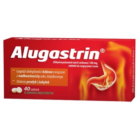 Alugastrin 340 mg, aromă de mentă, 40 comprimate masticabile