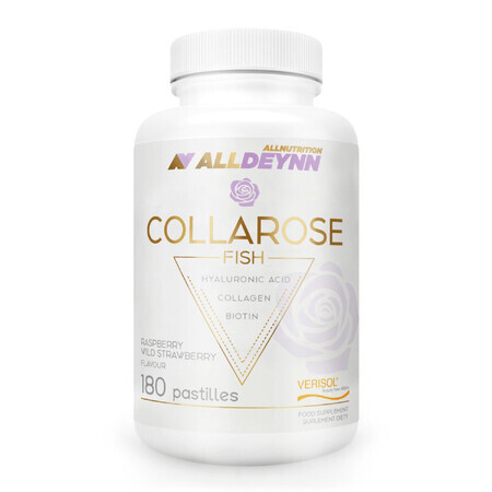 Allnutrition Alldeynn CollaRose Fish, aromă de zmeură și căpșuni, 180 de pastile