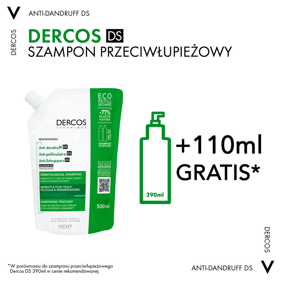 Vichy Dercos Anti Dandruff DS Anti-Dandruff Shampoo Normal and Oily Hair Refill 500ml