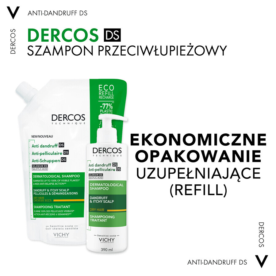 Vichy Dercos Anti Dandruff DS, Anti-Schuppen-Shampoo, trockenes Haar, Vorrat, 500 ml