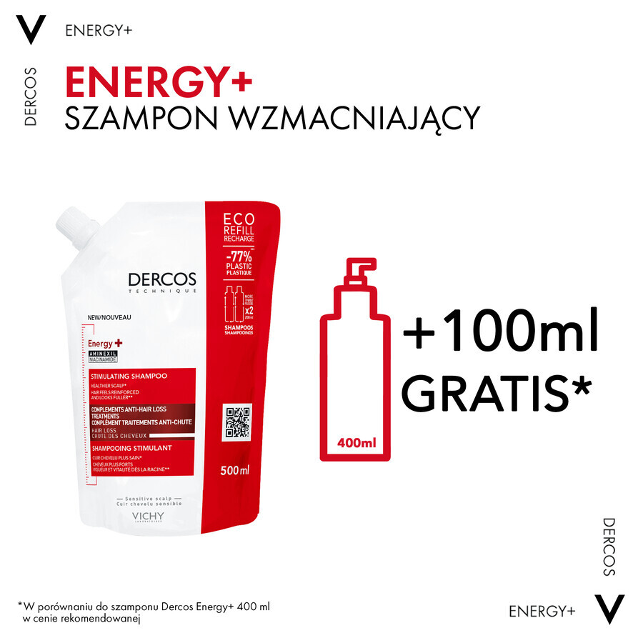 Vichy Dercos Energy+, anregendes Shampoo, Ersatz, 500 ml