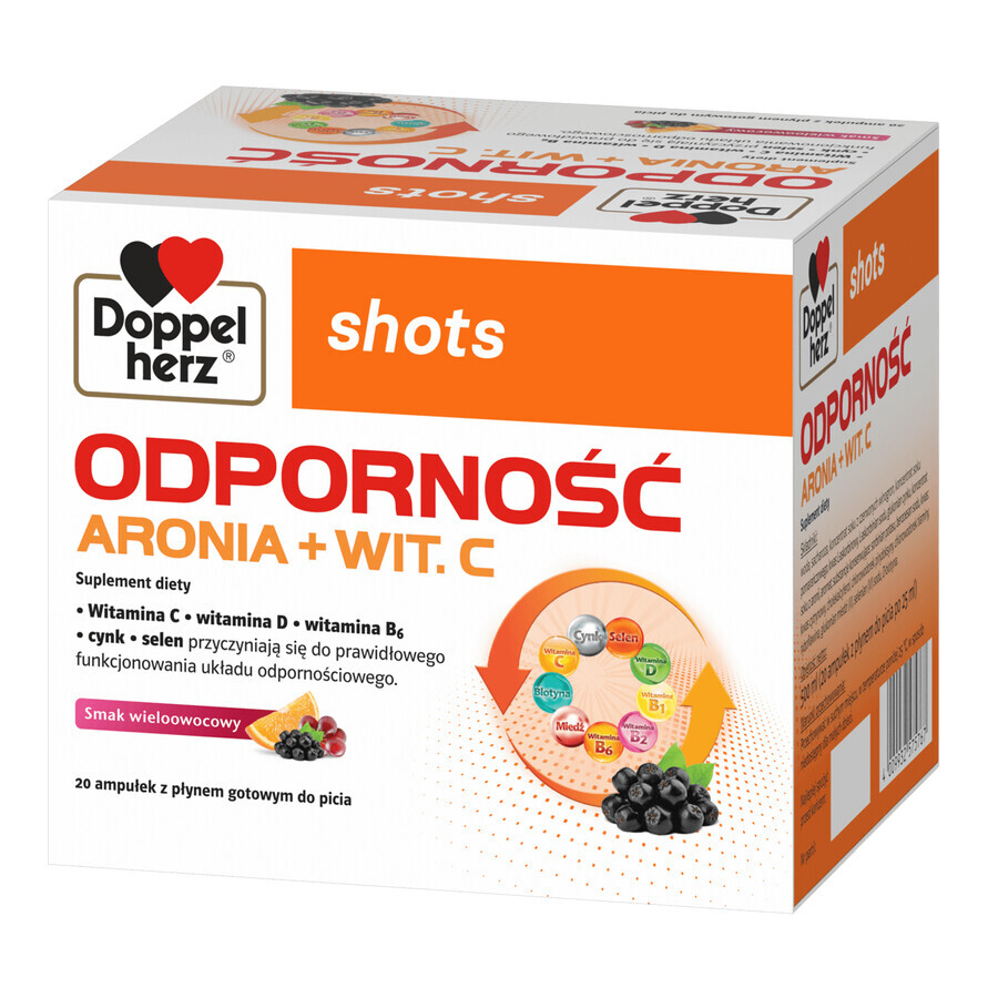 Doppelherz Shots Immunity, liquide, arôme multifruit, 25 ml x 20 ampoules