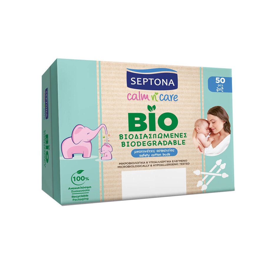 Septona Baby Calm n Care Bio, Biodegradable Cotton Swabs for Babies, 50 Pieces