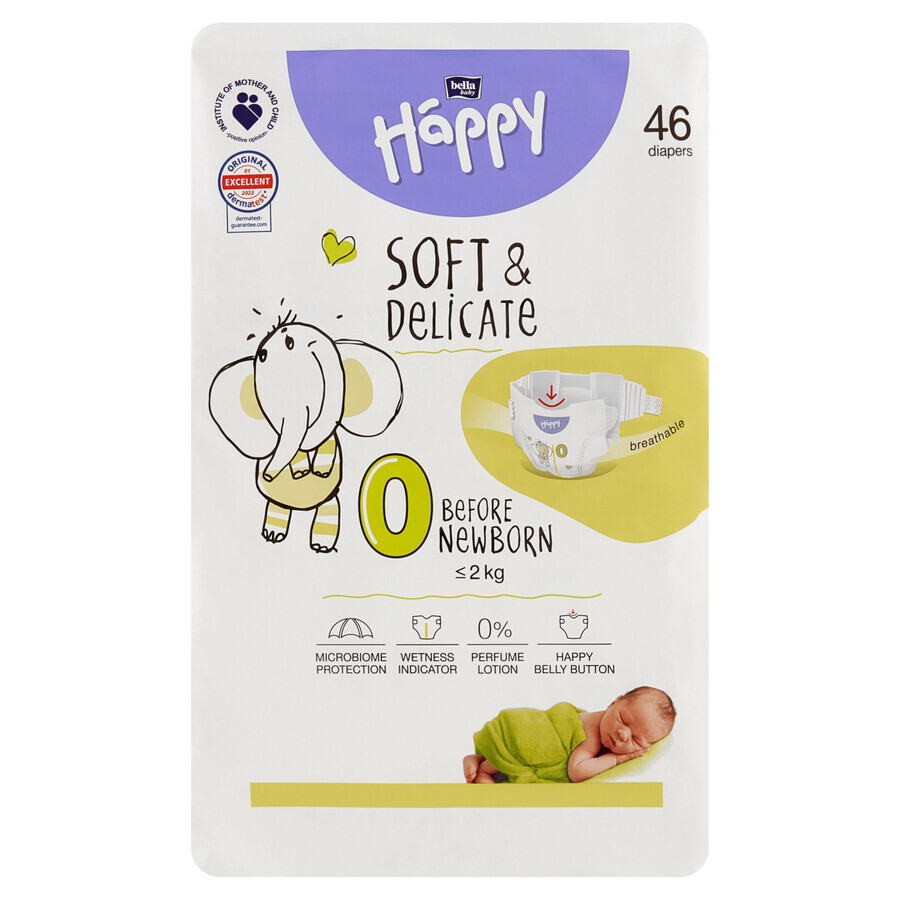 Bella Baby Happy, Windeln, Größe 0 Vor Newborn, bis 2 kg, 46 Stück