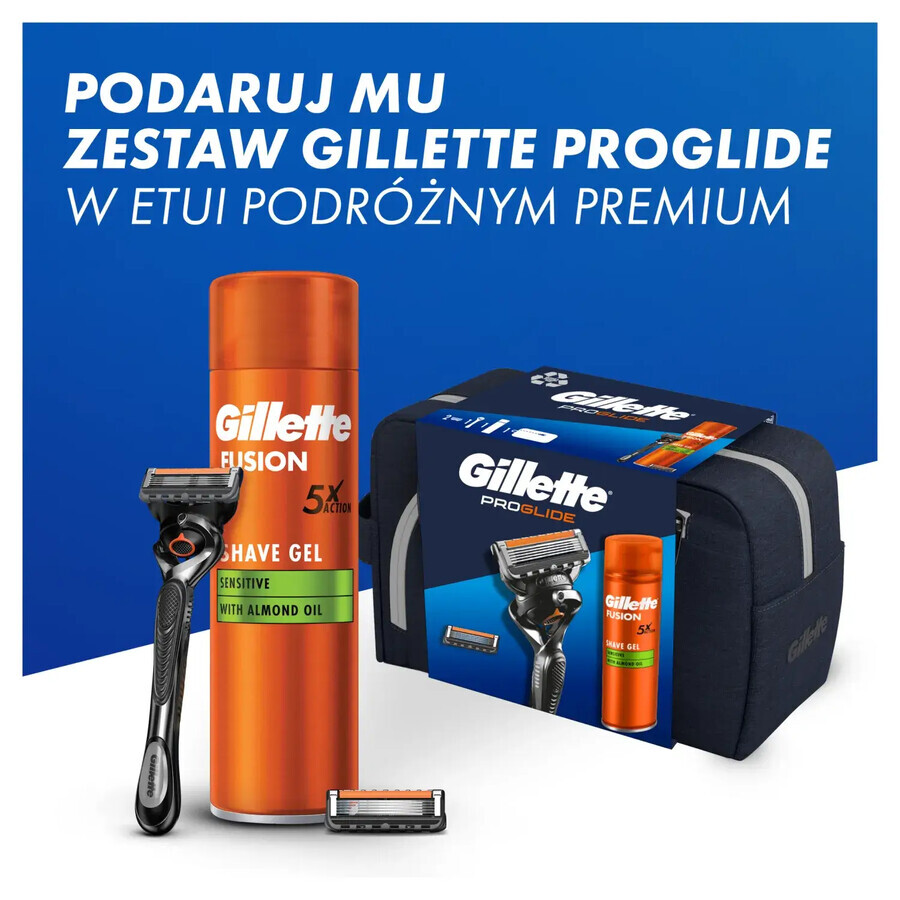 Gillette Proglide Set, Rasierer, 1 Stück + Klinge, 1 Stück + Rasiergel, 200 ml + Kosmetiktasche, 1 Stück