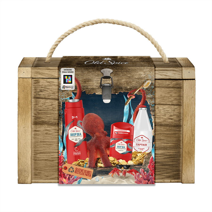 Old Spice Treasure Chest Set, Deodorant, Stick, Deep Sea, 50 ml + Duschgel, Deep Sea, 250 ml + Aftershave, Captain, 100 ml + Box