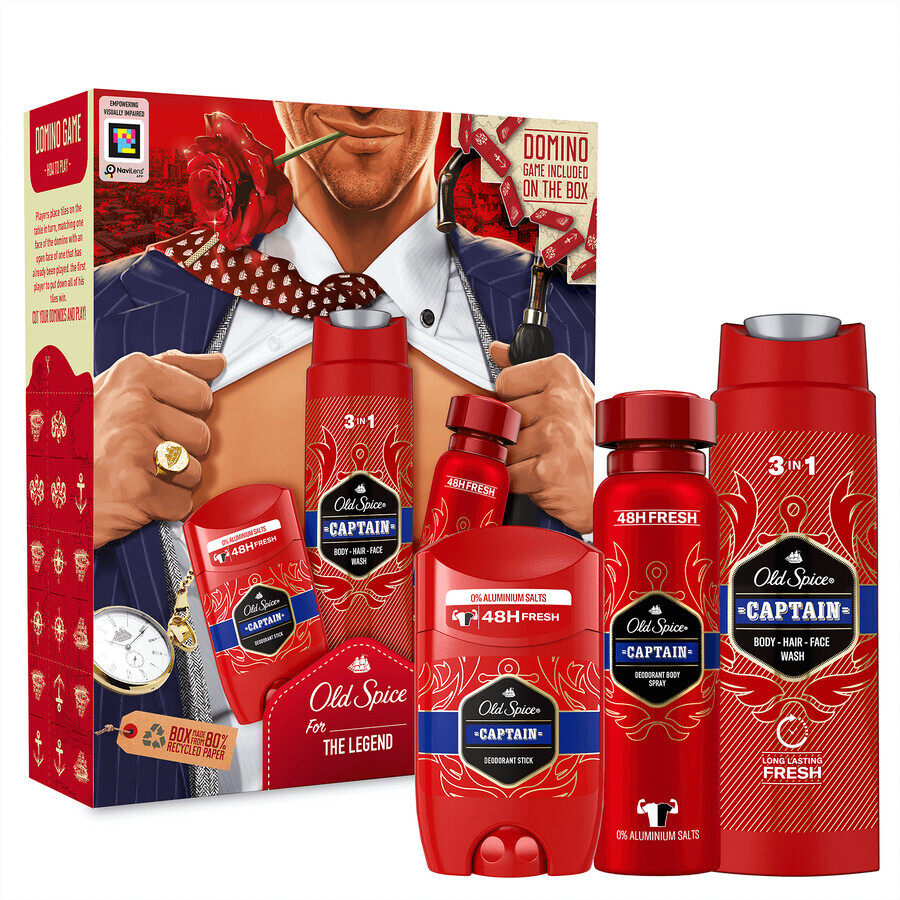 Old Spice Gentleman set, déodorant, stick, Captain, 50 ml + déodorant, spray, Captain, 150 ml + gel douche, Captain, 250 ml