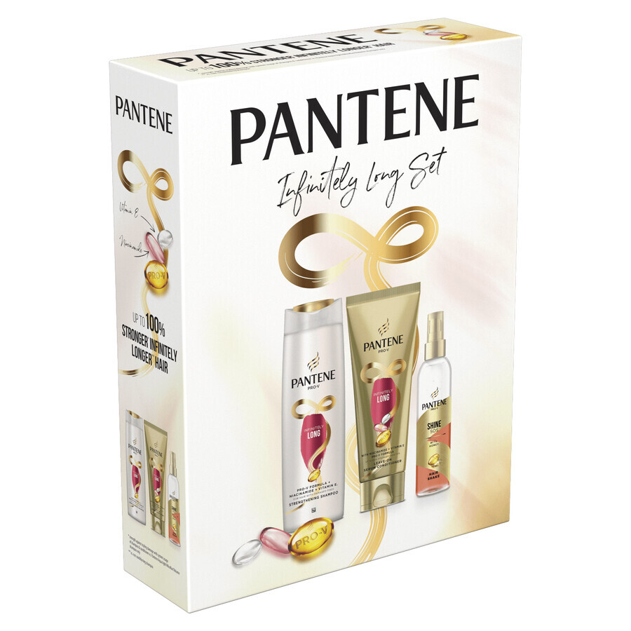 Pantene Infinite Box Set, Kräftigendes Shampoo, 400 ml + Kräftigendes Serum ohne Ausspülen, 200 ml + Volumenspray, 150 ml