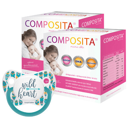 Set Composita Mama DHA, 2 x 30 capsule + 2 x 60 capsule DHA + Canpol, manechin, turcoaz, 0-6 luni, 1 gratuit