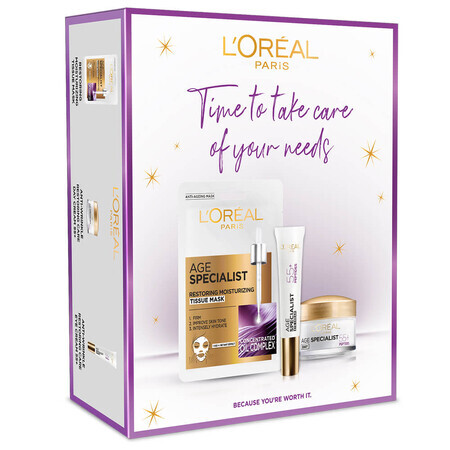 L'Oreal kit Age Expert 55+, crème visage, 50 ml + masque en feuille, 30 g + crème pour les yeux, 15 ml