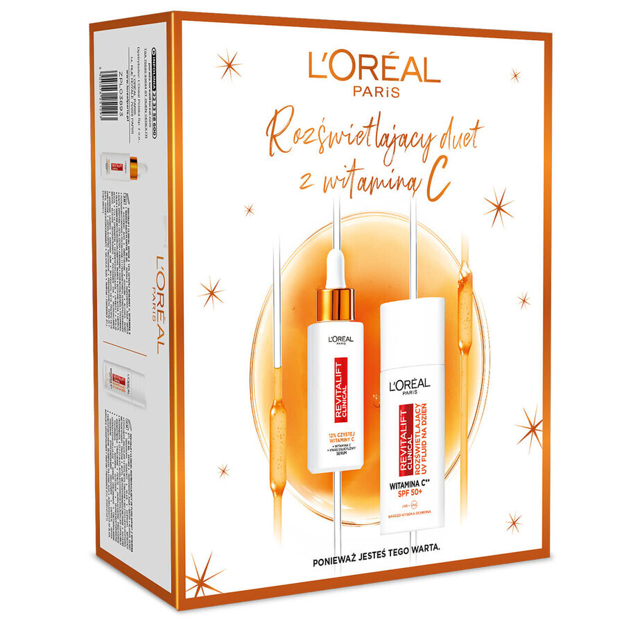 L'Oreal Revitalift clinical kit, illuminating facial serum, 12% pure vitamin C, 30 ml + illuminating fluid, SPF 50+, 50 ml