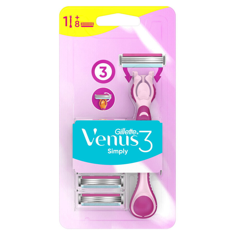 Gillette Simply Venus 3, manche de rasoir, 1 pièce + lames, 8 pièces