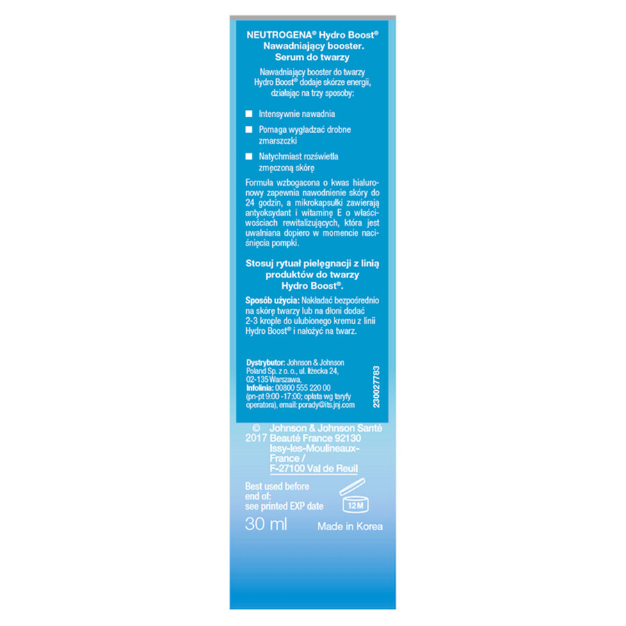 Neutrogena Hydro Boost, booster idratante per il viso, 30 ml