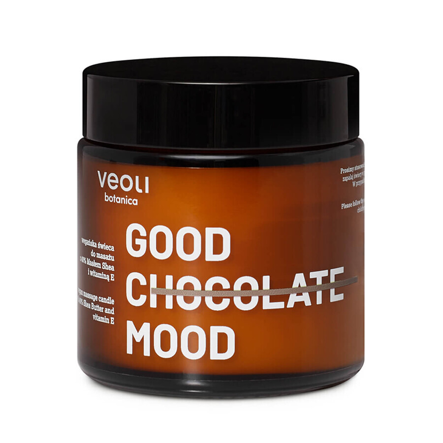 Veoli Botanica Good Chocolate Mood, bougie de massage végétalienne avec 40% de beurre de karité et de vitamine E, 100 ml