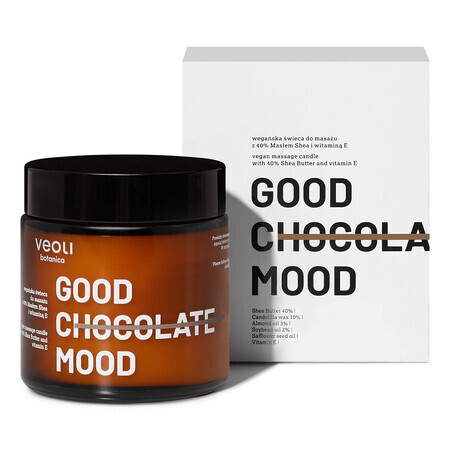 Veoli Botanica Good Chocolate Mood, bougie de massage végétalienne avec 40% de beurre de karité et de vitamine E, 100 ml