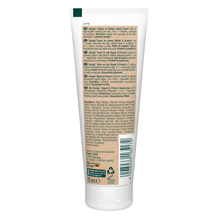 Kneipp Repair &amp; Protect, 3 in 1 hand cream, avocado and shea, 75 ml