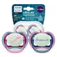 Avent Ultra Air Nighttime, chupete calmante, silicona, simétrico, brilla en la oscuridad, niña, SCF376/14, 6-18 meses, 2 piezas