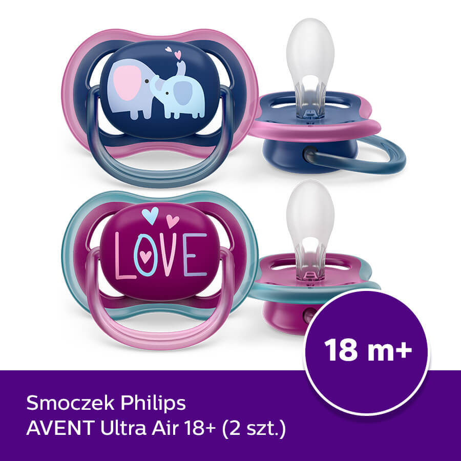 Avent Ultra Air, suzetă, silicon, simetrică, fată, SCF349/22, de la 18 luni, 2 bucăți