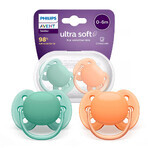 Avent Ultra Soft, sucette, silicone, symétrique, neutre, SCF091/03, 0-6 mois, 2 pièces