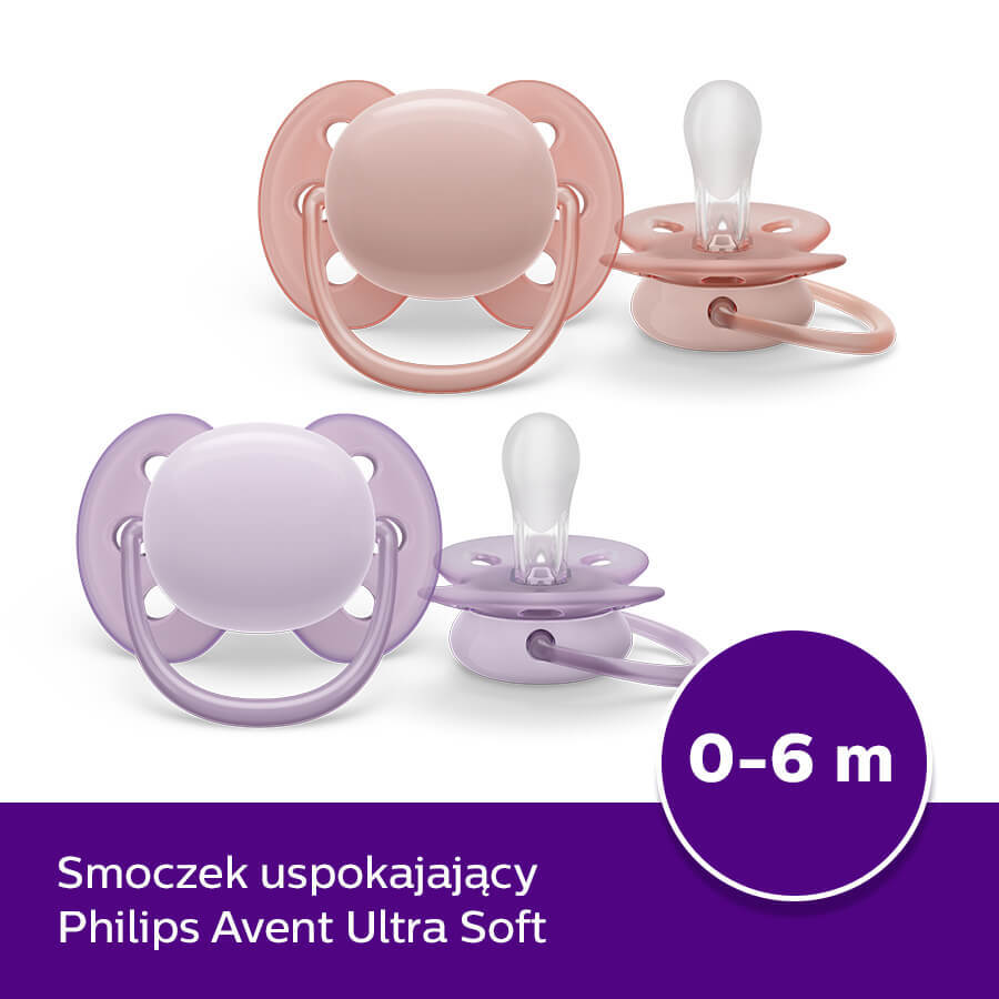 Avent Ultra Soft, succhietto in silicone, simmetrico, bambina, SCF091/31, 0-6 mesi, 2 pezzi