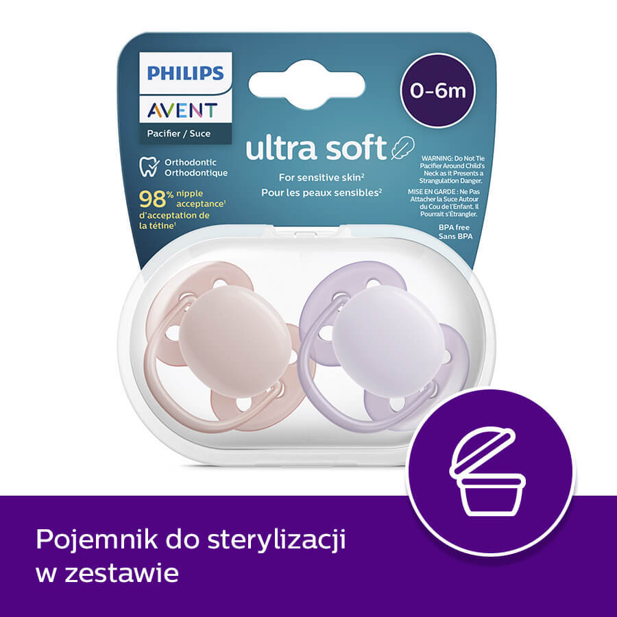 Avent Ultra Soft, succhietto in silicone, simmetrico, bambina, SCF091/31, 0-6 mesi, 2 pezzi